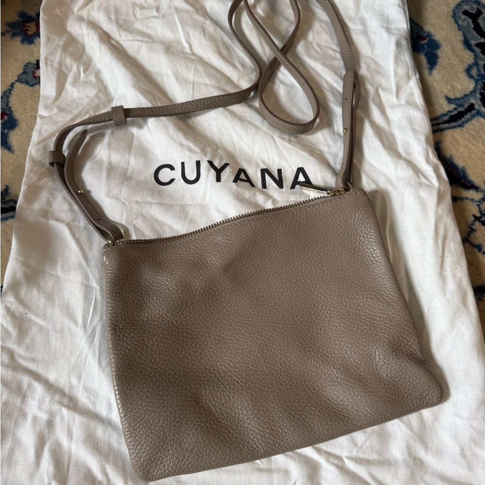 Cuyana Pebble Gray Leather Crossbody Bag
